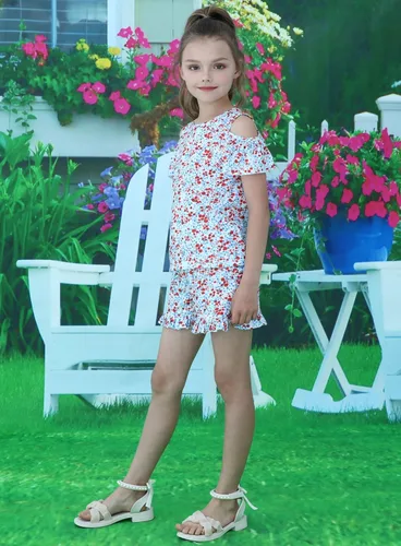 Vista 3 de Conjunto de camiseta sin mangas y shorts para niñas, ropa para verano, set de 2 piezas, 2 a 7 años