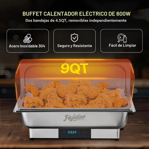 Vista 4 de Plato eléctrico para rozar, servidores y calentadores de bufé de 9 cuartos de galón, platos de acero inoxidable con pantalla de control