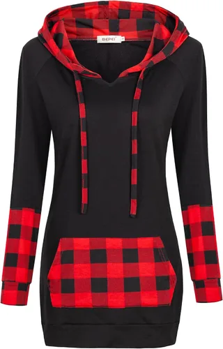 Vista 12 de BEPEI Sudaderas con capucha para mujer, manga larga, estilo túnica, elegantes, con bolsillos Negro