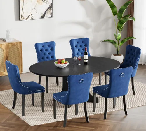 Vista 45 de Juego de mesa de comedor extensible marrón de 63 a 78.74 pulgadas para 4, juego de mesa de comedor de 5 piezas con 4 sillas, mesa de cocina