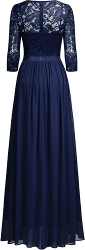 Vista 7 de MISSMAY Vestido largo formal de noche con cuello en V y encaje floral vintage para mujer
