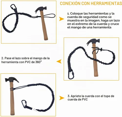 Vista 5 de Paquete de 3 cordones retráctiles para herramientas, correa de seguridad para herramientas de protección contra caídas con mosquetón de bloqueo