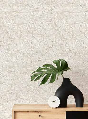 Vista 2 de Papel tapiz autoadhesivo de ondas de grano de madera (hoja individual, 2 x 9 pies, dorado)