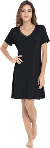 Vista 4 de NACHILA Camisones de viscosa para mujer, hechos de bambú, suaves camisas de dormir de manga corta, ropa de dormir suelta
