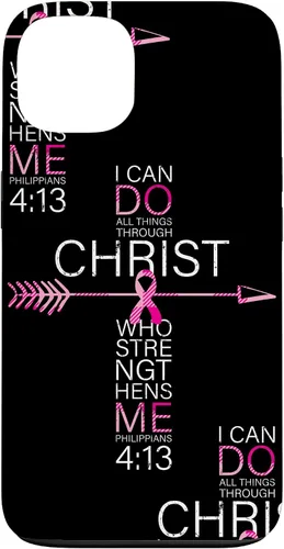 Vista 7 de Breast Cancer Phone Cases Women Philippians 4:13 Pink Cancer Case for iPhone 17