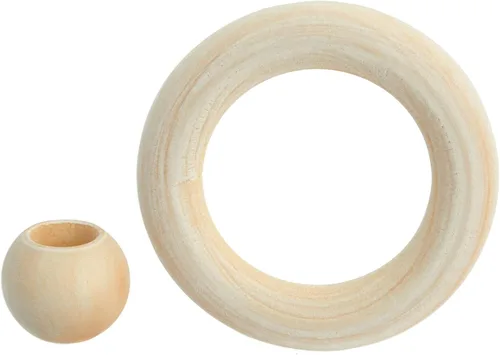 Vista 8 de Juego de cuentas y anillos de madera para manualidades de bricolaje, 80 piezas