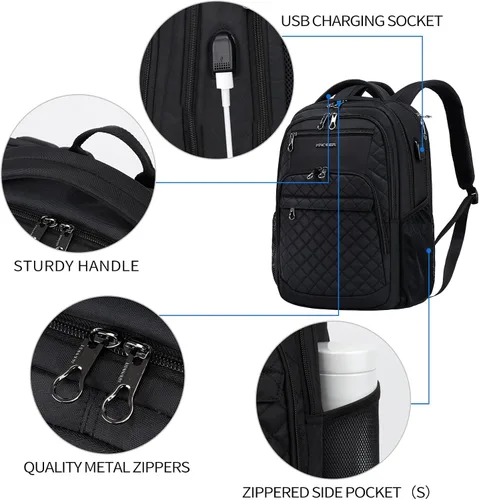Vista 3 de KROSER Mochila de viaje para laptop, Acolchado, negro, 17 pulg., Moderno
