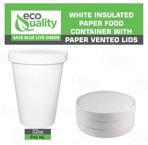 Vista 7 de EcoQuality Recipientes desechables de papel blanco para sopa de 32 onzas con tapas, paquete de 100
