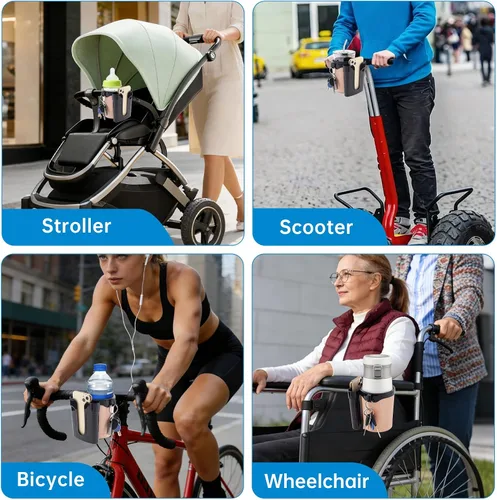 Vista 5 de Portavasos para bicicleta 3 en 1 con gancho para llaves de teléfono celular, soporte universal para botella de agua para caminante/silla de Beige