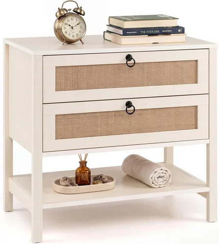 Vista 10 de KOMFOTT Rattan Nightstand, Bedside Table with 2 Drawers (Black,1)