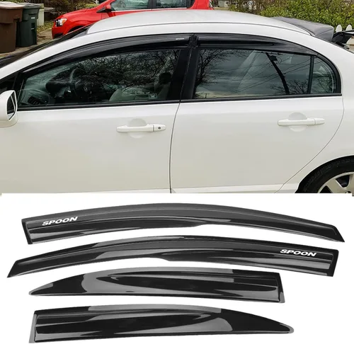 Vista 2 de EVPROXP - Visera de ventana compatible con Civic 4DR 06-11 Side Window Vent Deflector, Dark Smoke Tinted, JDM Mug Tape On Style, with White