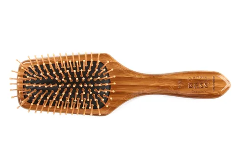 Vista 2 de Bass Cepillos Cepillo para peinar y desenredar Pin de nailon de grado profesional Mango de bambú puro Paleta pequeña Acabado sólido Modo