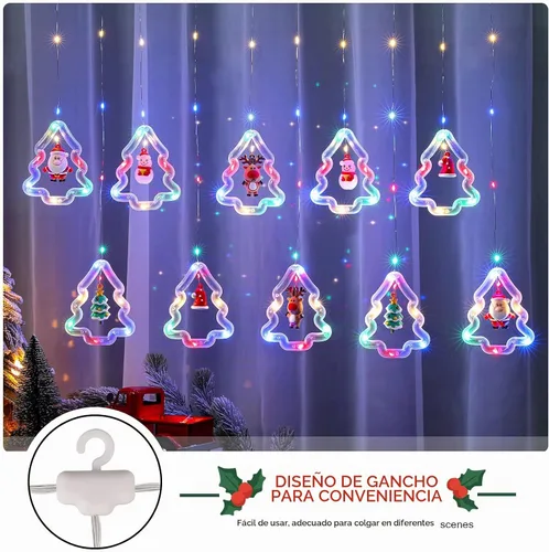 Vista 5 de BLOOMWIN Luces de Ventana de Navidad Decoraciones de Ventana Navideñas Iluminadas - Luz de Anillo en Forma de Árbol con Luz de Cortina de Ornamento
