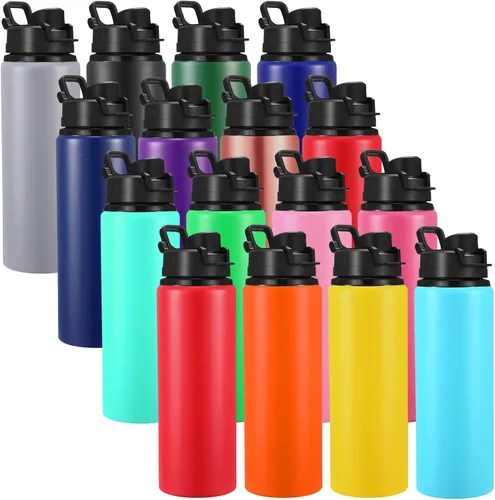 Vista 8 de Sunnyray 16 botellas de agua de aluminio a granel reutilizables a granel botellas deportivas con tapas a presión, paquete múltiple de botellas