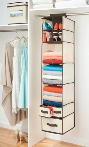 Vista 4 de mDesign - Organizador de almacenamiento para barra de guardarropa, 7 estantes, 3 cajones