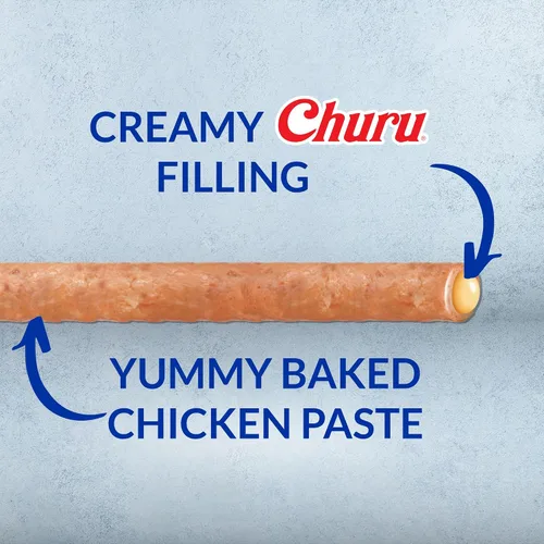 Vista 2 de INABA Churu Rollos para perros, golosinas suaves y masticables envueltas de pollo al horno, 0.42 onzas cada tubo, 48 tubos en total, receta de pollo