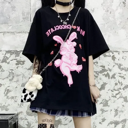 Vista 5 de CYee Women Y2K Grunge Hip-hop Oversized T-Shirt Summer Cartoon Print Indie Sweatshirt Goth Harajuku Alt Streetwear