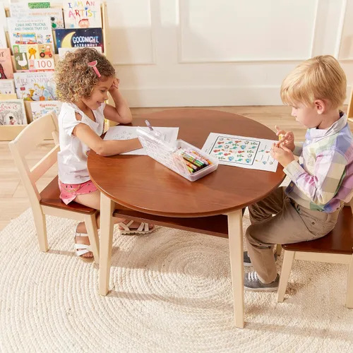 Vista 11 de ECR4Kids Hideaway - Juego de mesa y silla, muebles para niños, nogal oscuro/blanco antiguo, 3 piezas