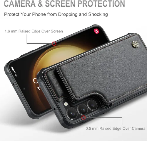 Vista 4 de Vinich - Funda tipo cartera para Samsung Galaxy S23 con tarjetero, color negro Ranuras de crédito con bloqueo RFID, soporte para teléfono a prueba