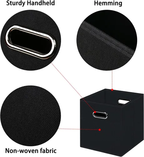 Vista 7 de Cubos de almacenamiento plegables negros, caja de almacenamiento de tela, cestas organizadoras con asas dobles para organizador del hogar (negro)