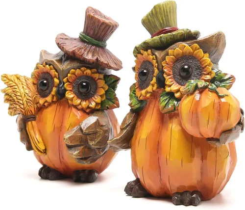 Vista 7 de Hodao Figuras de calabaza de Acción de Gracias, decoración de cosecha de Búho