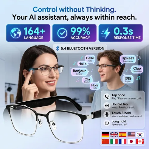 Vista 3 de Anteojos Inteligentes con Traducción de 140 Idiomas, Anteojos Inteligentes Bluetooth con AI, Lentes que Cambian de Color, Parlantes, Perfectos
