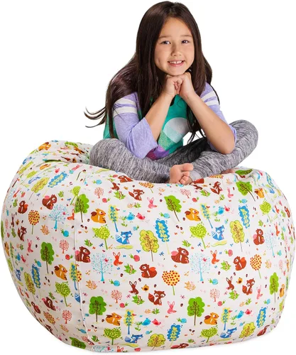 Vista 39 de Posh Creations Funda de puf para niños con almacenamiento para animales de peluche - Organizador de juguetes para niños, Mediano 68.58 cm - Lona