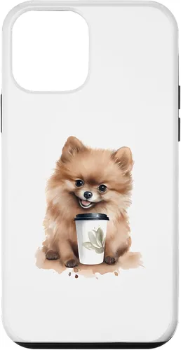 Vista 16 de iPhone 16 Pomerania perro con café estilo acuarela caso