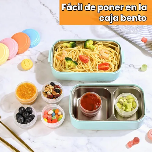 Vista 3 de RXRRXR Paquete de 12 Recipientes para Aderezo de Ensalada Para Llevar de 2.7 oz Condimentos Pequeños con Tapas Reutilizables Sin BPA A Prueba