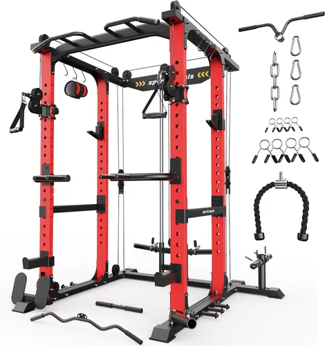Vista 13 de Sportsroyals Jaula de Potencia, Rack de Potencia Multifuncional de 1600 libras con Sistema de Cruce de Cable Ajustable y Más Accesorios