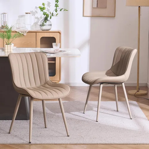 Vista 12 de YOUNUOKE - Juego de 2 sillas de comedor modernas de mediados de siglo, piel sintética azul Faux leather upholstery with blue metal legs. Fits