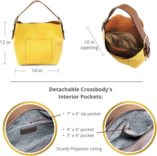 Vista 3 de Joy Susan - Bolsa clásica 2 en 1 para mujer, estilo hobo, Amarillo, talla única