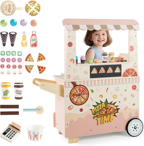Vista 13 de Costzon Juego de tienda de comestibles para niños, juego de soporte de mercado de simulación para niños pequeños con juguete de juego de 30 piezas