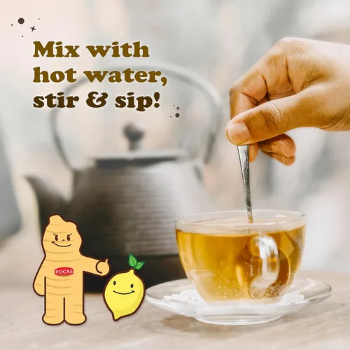 Vista 4 de Pocas Honey Ginger - Té instantáneo en polvo, sabor a limón, paquete de 2, extracto de jengibre y miel real, té sin cafeína, 20 paquetes por caja