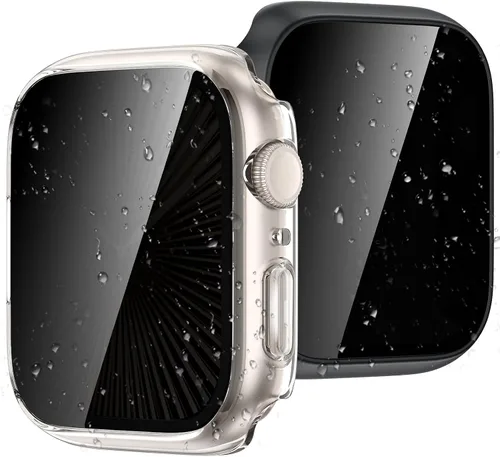 Vista 10 de Goton Funda impermeable con protector de pantalla para Apple Watch, película de vidrio templado antiespía para iWatch, carcasa de policarbonato