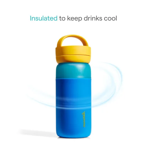 Vista 2 de Munchkin Stay Cool Botella de agua aislada con popote para niños pequeños, 12 onzas, azul
