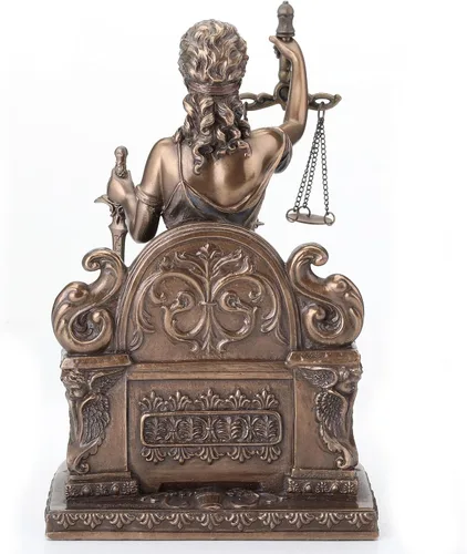 Vista 3 de Señora Justicia sentada con escamas y espada estatua Le Justica