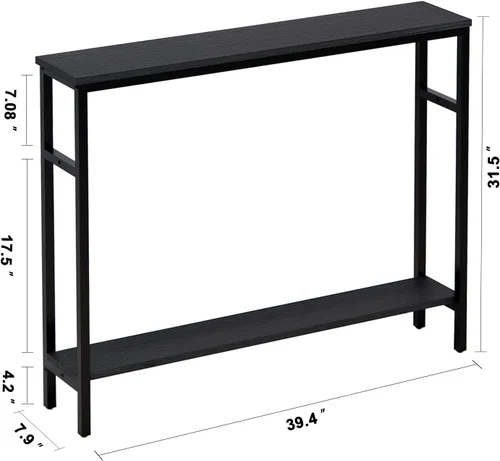 Vista 3 de Timberer Mesa consola estrecha, mesa de sofá de 39.4 pulgadas con estante ajustable, mesa delgada de 2 niveles para pasillo, entrada, sala de estar