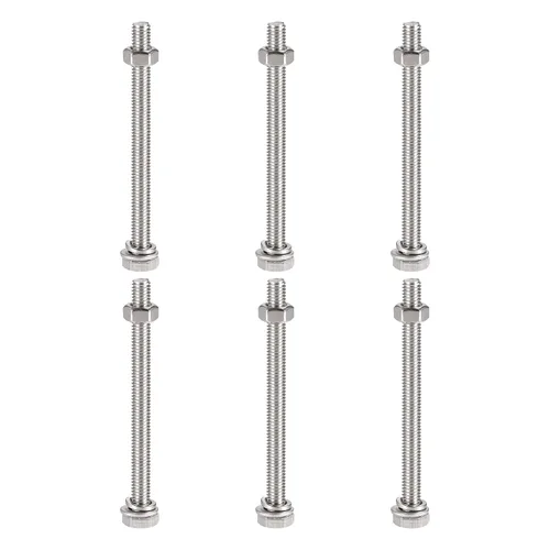 Vista 11 de uxcell Tornillos de cabeza hexagonal M6 x 1.969 in, tuercas, kits de arandelas planas y de bloqueo, pernos hexagonales de rosca completa de acero