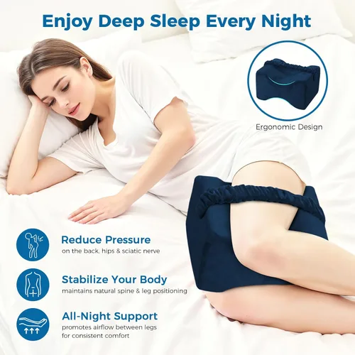 Vista 2 de Almohada de rodilla para dormir de lado, almohada de espuma viscoelástica con correa para dormir de lado, almohada de elevación de apoyo entre