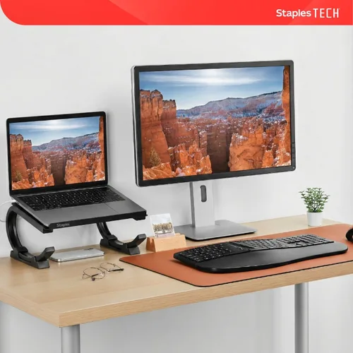 Vista 6 de Staples TECH - Soporte de acero ajustable para portátil, elevador curvado