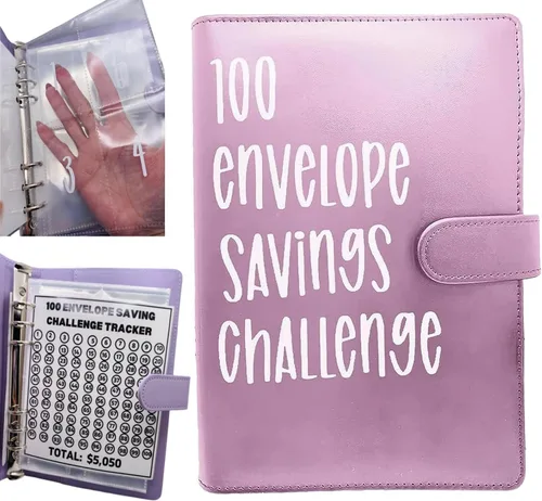 Vista 9 de Carpeta de desafío de 100 sobres – Libro de desafíos de ahorro 2023 con sobres, carpeta de 100 sobres, planificador de desafío de ahorro de dinero