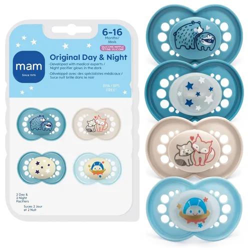 Vista 10 de MAM Chupetes originales de día y noche, chupete Binky para 6-16 meses, silicona sin BPA, brilla en la oscuridad, mejor para bebés recién nacidos