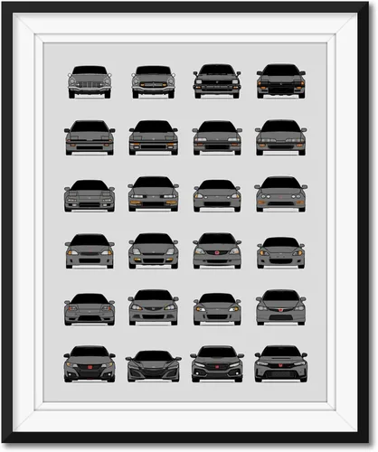 Vista 20 de Custom Car Posters Póster hecho a mano compatible con Honda Evolution Print Wall Art Décor Best Honda Generations - Azul brillante, impresión