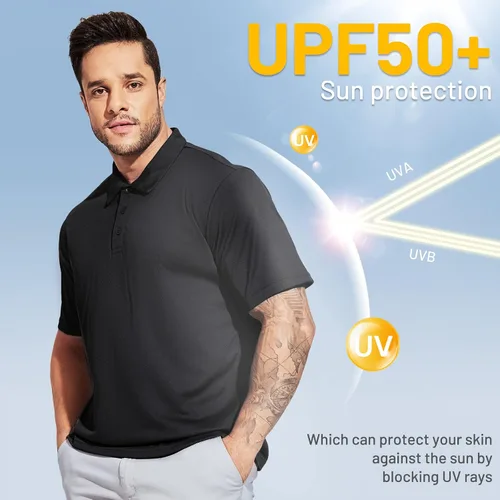 Vista 3 de MIER Men's Quick Dry Polo Shirts Polyester Casual Collared Shirts Short Sleeve, Moisture-Wicking, Sun Protection
