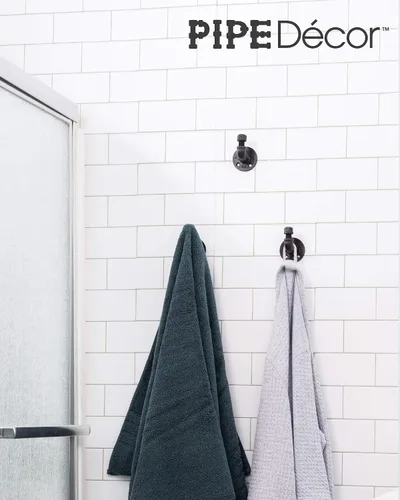 Vista 5 de Juego de ganchos de pared, galvanizado acabado negro industrial tubería y accesorios, juego de 3
