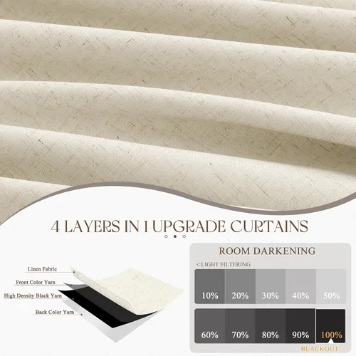 Vista 6 de Jowels - Cortinas opacas con pestaña trasera color beige cálido de 84 pulgadas de largo, 2 paneles para sala de estar y dormitorio, color beige