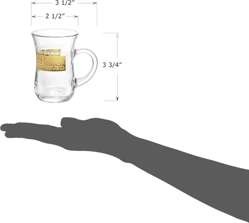 Vista 6 de Red Co. Juego de 6 tazas de té turco decoradas de vidrio transparente de 5 onzas líquidas con patrón de llave griega dorada y mango