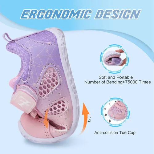 Vista 6 de L-RUN Zapatos deportivos para niños y niñas, zapatos de verano para caminar descalzos, zapatos de tenis ligeros de malla