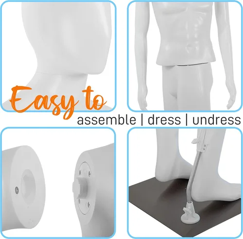 Vista 4 de SereneLife Forma de vestido de torso de maniquí masculino de 74 pulgadas con soporte de cuerpo completo, desmontable, ajustable, detalles faciales